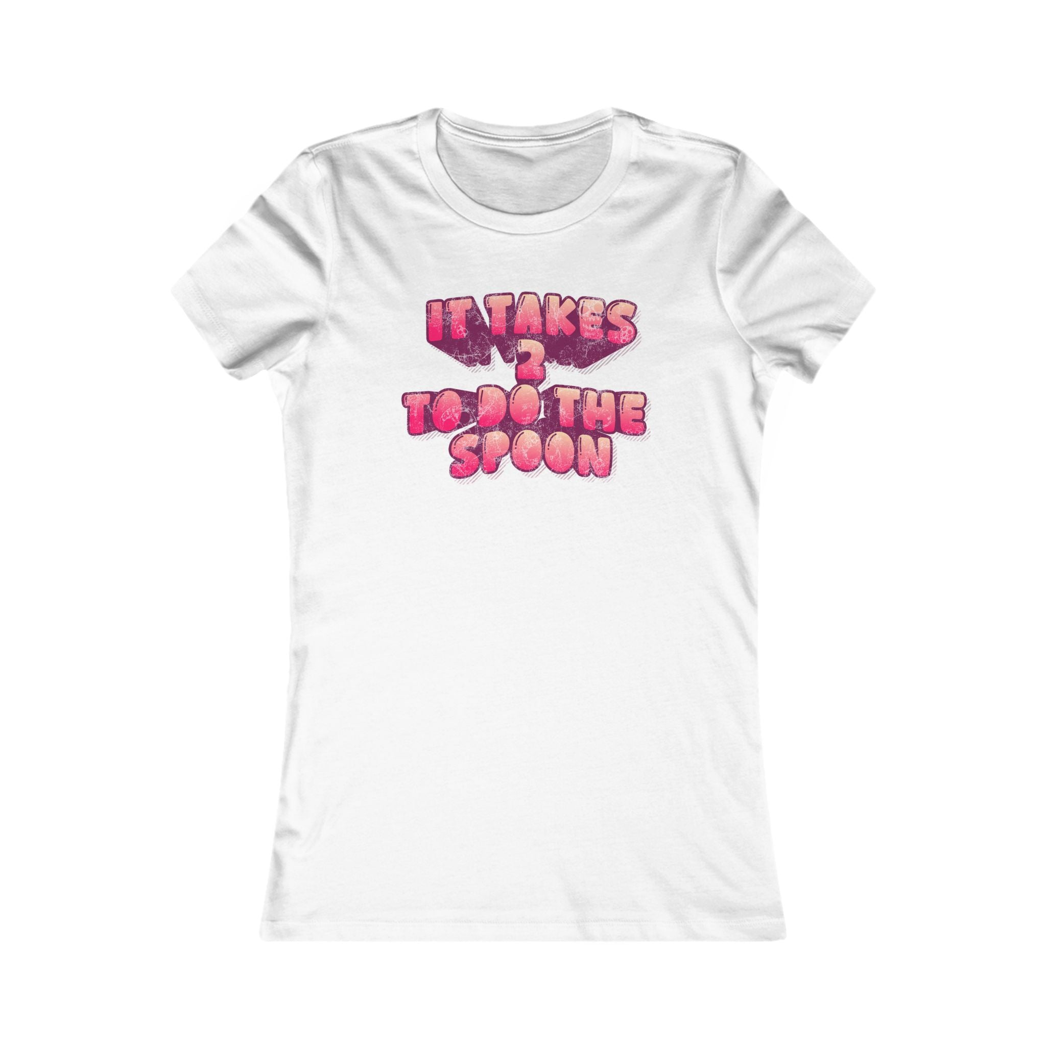 T‑Shirt — "It Takes 2 to do the Spoon" Pink Bubble Letter Graphic Tee