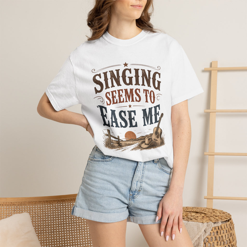 Singing Seems to Ease Me T-Shirt — Vintage Acoustic Guitar Music Tee