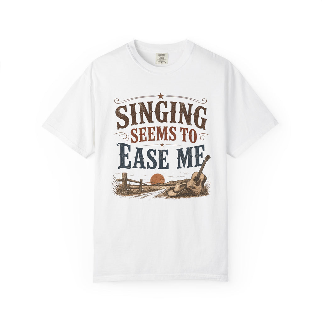 Singing Seems to Ease Me T-Shirt — Vintage Acoustic Guitar Music Tee
