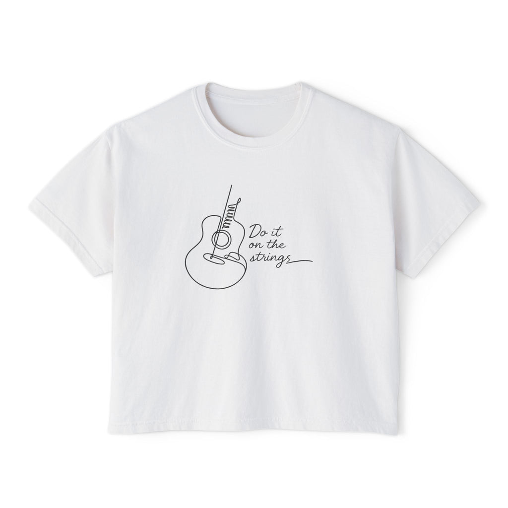 Guitar Line Art Boxy Tee — "Do it on the Strings" Women's Cropped T-Shirt
