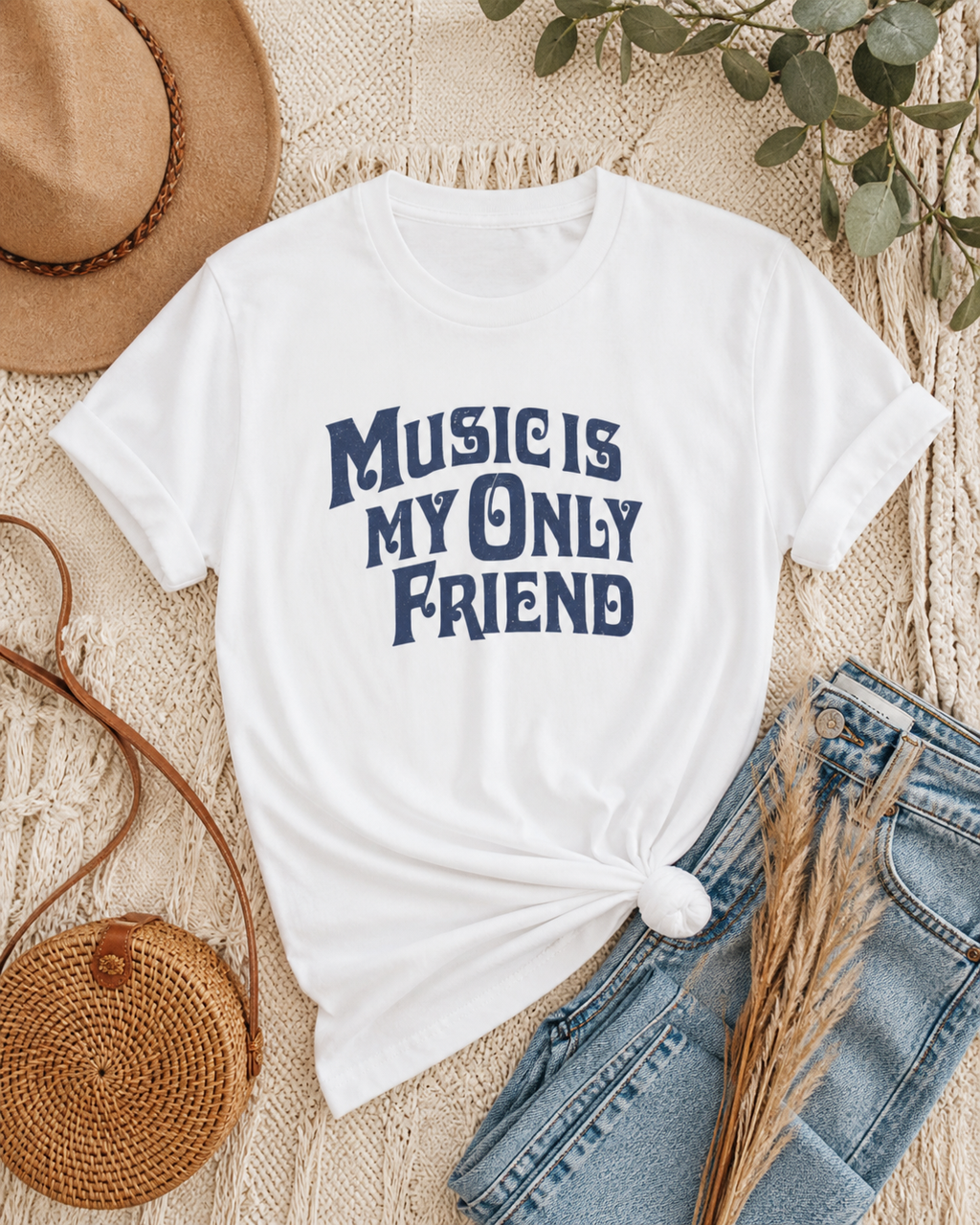 Music Is My Only Friend Tee — Vintage Band Lyrics Oversized T-Shirt