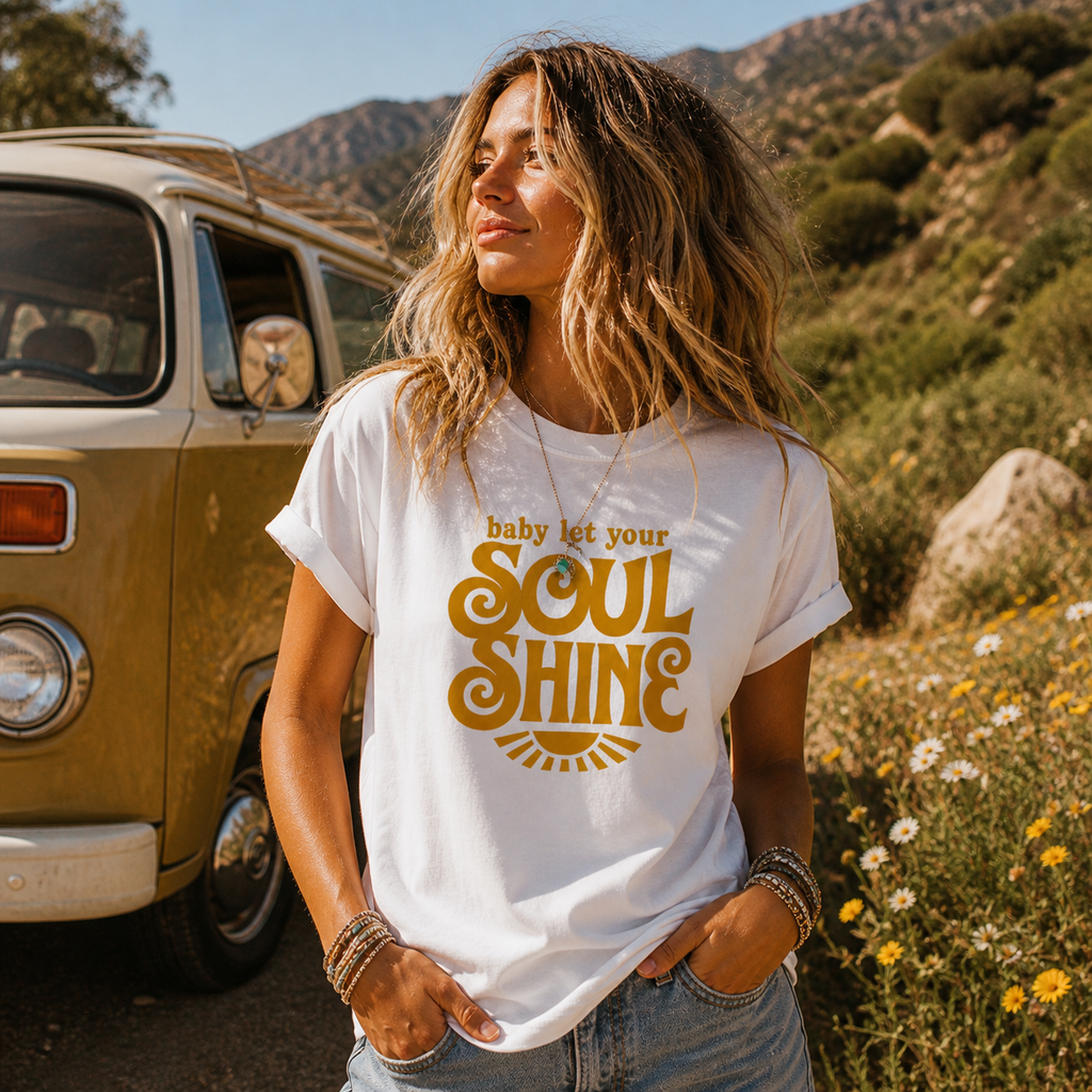 Soul Shine Boxy Tee — "Baby Let Your Soul Shine" Retro Graphic